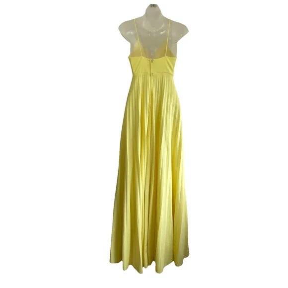 70s VTG Chiffon Babydoll Angel Cape Maxi Dress Accordion Pleated Yellow Gown 10 - Picture 2 of 14
